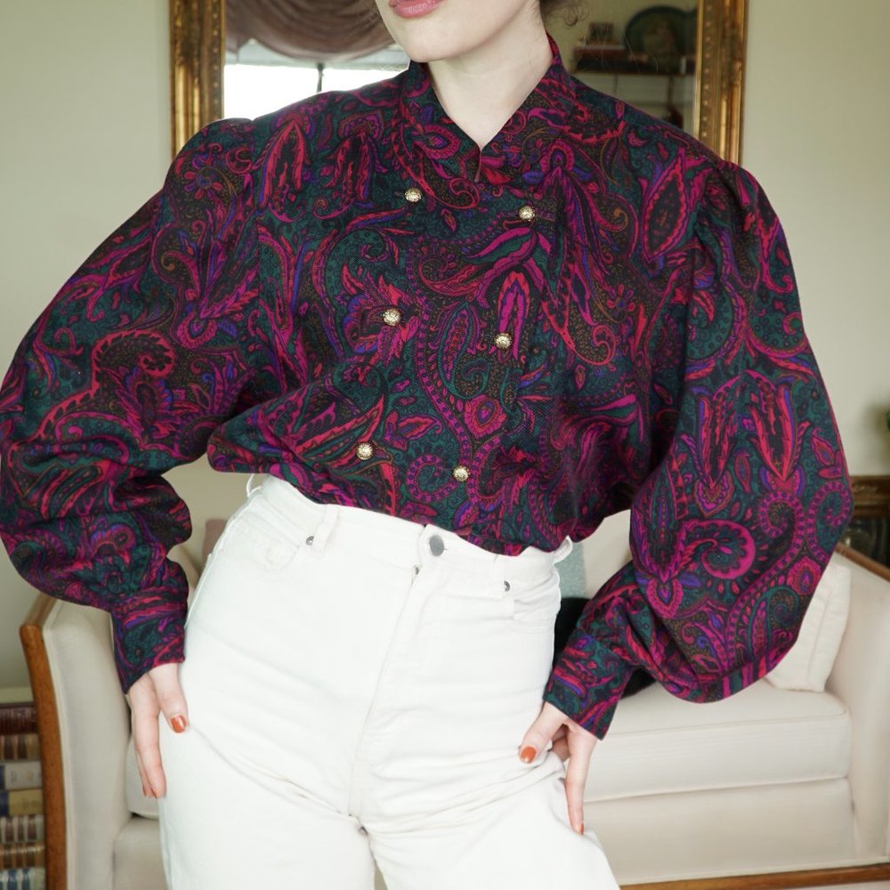 Vintage Sporting Dress 1980's Paisley Button Up